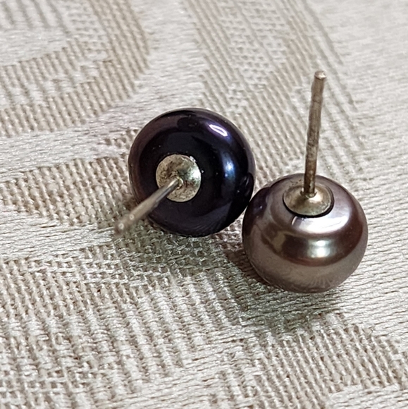 VINTAGE MISMATCHED HAITIAN PEARL STUD EARRINGS – 925 STERLING SILVER, AS-IS - Picture 8 of 14